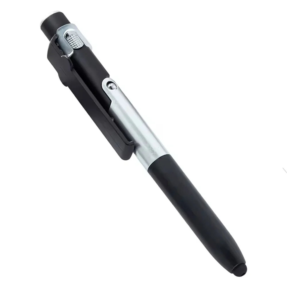 4-in-1 Foldable Stylus Pen – Ballpoint, LED Light & Phone Stand Multifunctional Stylus Pen Zpaxo black