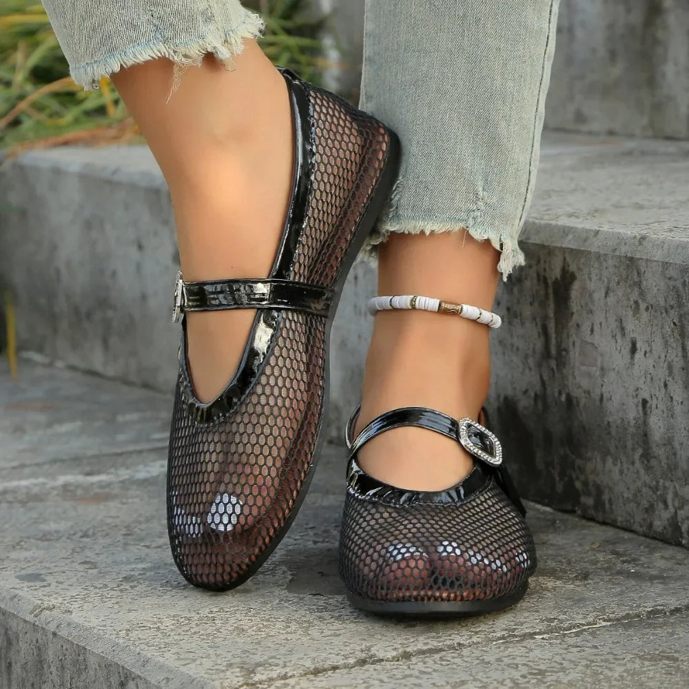 Round Head One Buckle Strap Ballet Shoes Women's Soft Bottom Flat