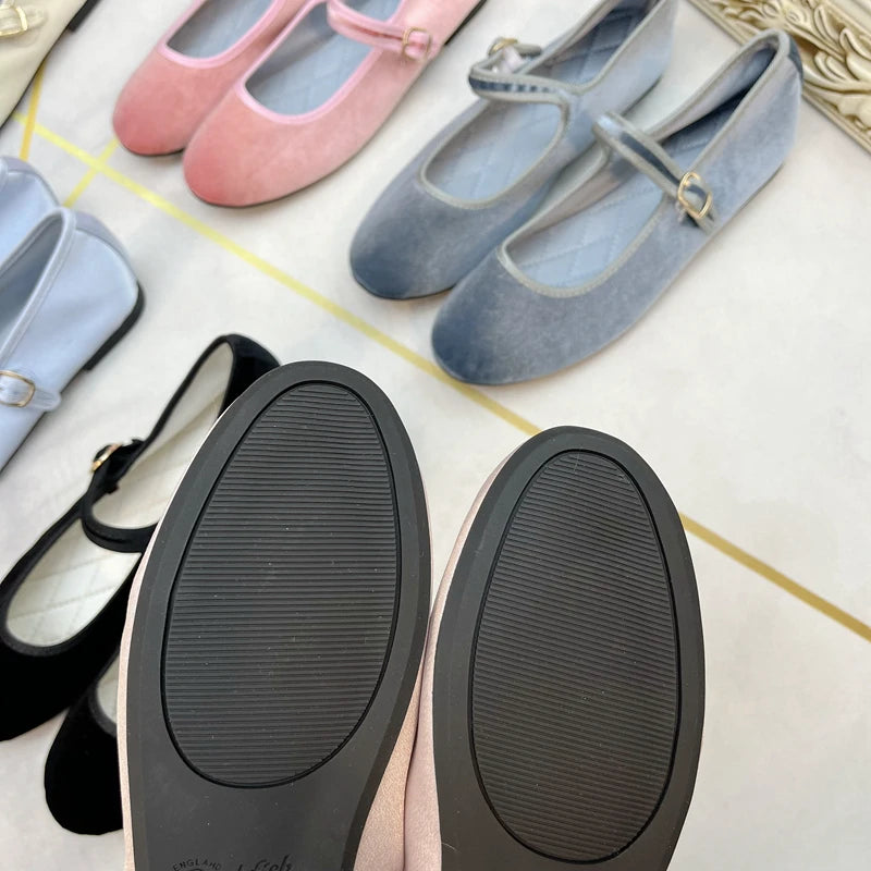 Flats Shoes for Women 2023 New Autumn Summer Korea Fashion Mary Jane Shoes Round Toe Women's Shoes Velvet Silk Flats Women Shoes Zpaxo