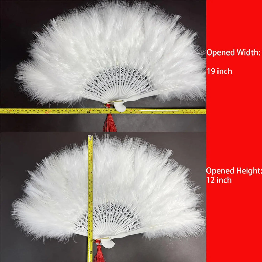 Handheld Feather Fan Flapper Hand Costume Party Dancing-WHITE Bridal