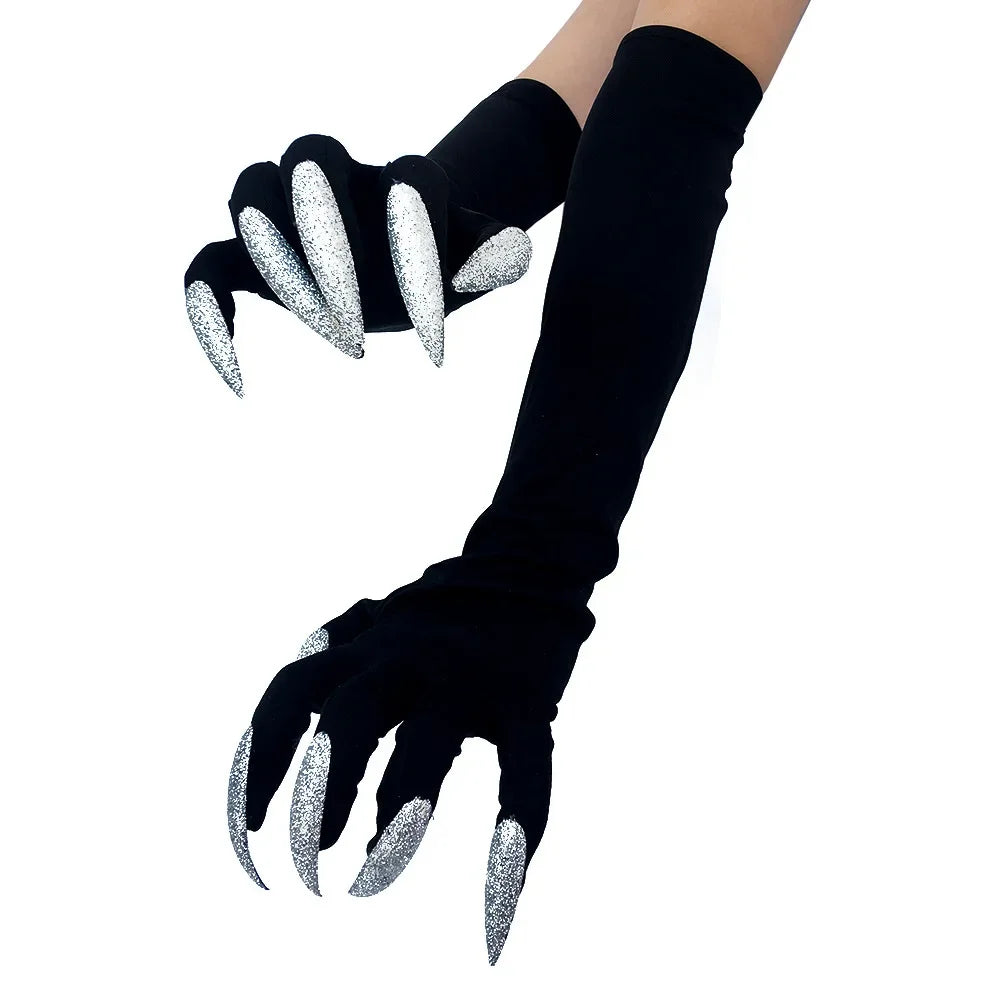 Halloween Cosplay Gloves Long Fingernail Party Props Monster Claws Zpaxo Silver 3Pairs