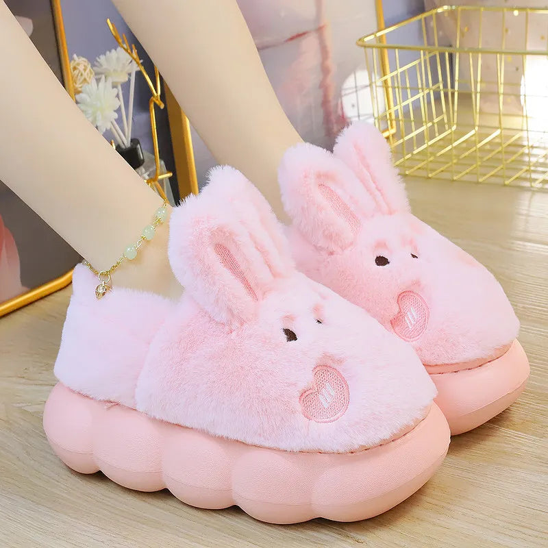 White Rabbit Hare Slippers Women's Cute Animal Platform Home Mules