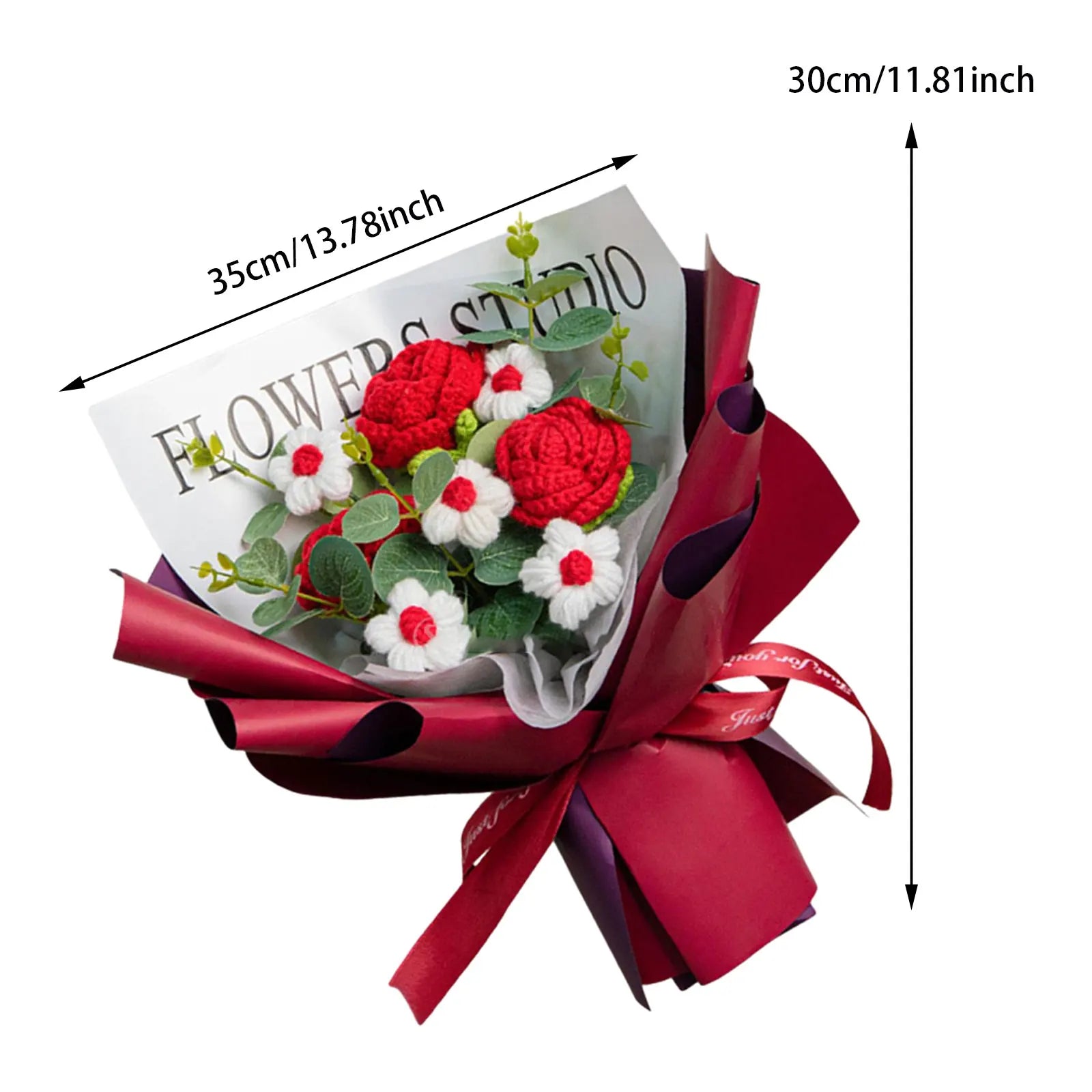 Crochet Tulip Flower Bouquet Decoration Completed Handmade Knitted Bouquet for Mothers Day Gifts Party Birthday Home Wedding Zpaxo Red