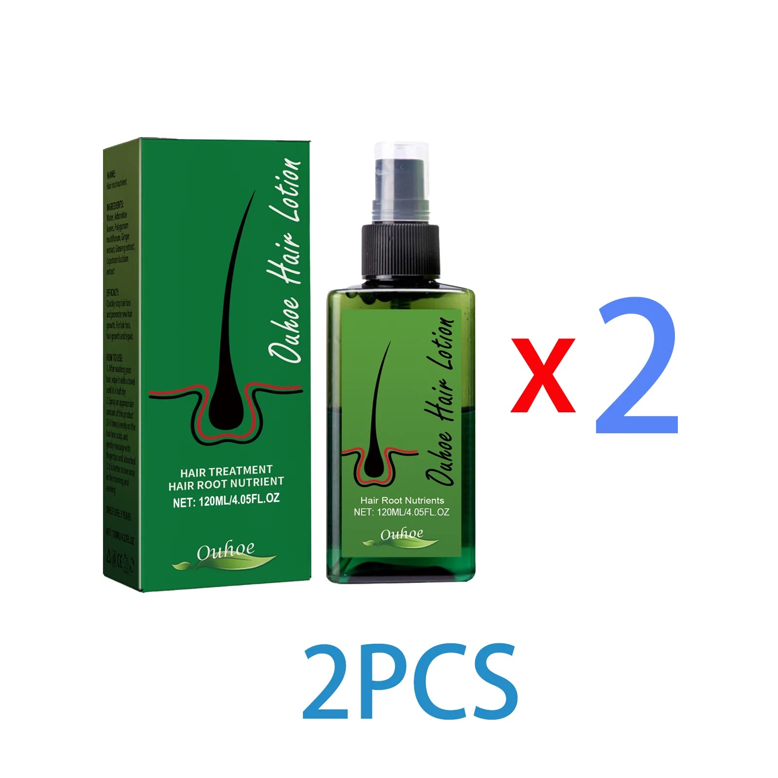 Ouhoe Hair Growth Support Spray with Herbal Extracts Nourishing Scalp Tonic for Thinning Hair Strengthen Roots Shine 120ml Zpaxo 2PCS