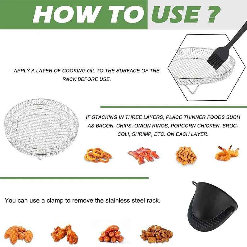 3-Layer Stackable Air Fryer Rack | 304 Stainless Steel Grill Air Fryer Rack Zpaxo