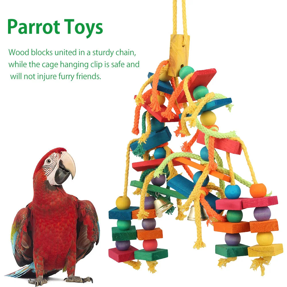 Wood Parrot Bird Toys Love Bird Cage Funny Training Bird Toys Cotton Rope Parrot Toy Bite Resistant Bird Tearing Toy Pet Product Zpaxo