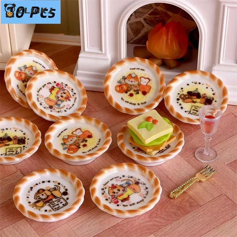 ▶10PCS Cute Dollhouse Miniatures Puppy Dog Print Bread Pan Models Doll House Accessories Decor Kids Pretend Play Toys DIY Gifts Zpaxo