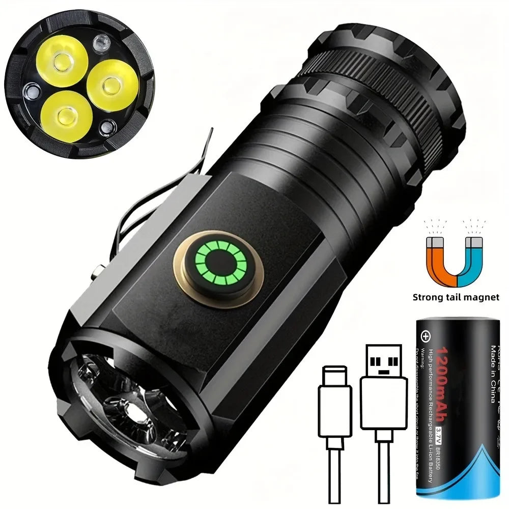 Super Bright LED Flashlight 2000LM | 5 Modes USB-C Magnetic LED Flashlight Zpaxo 8350 Mini flashlight