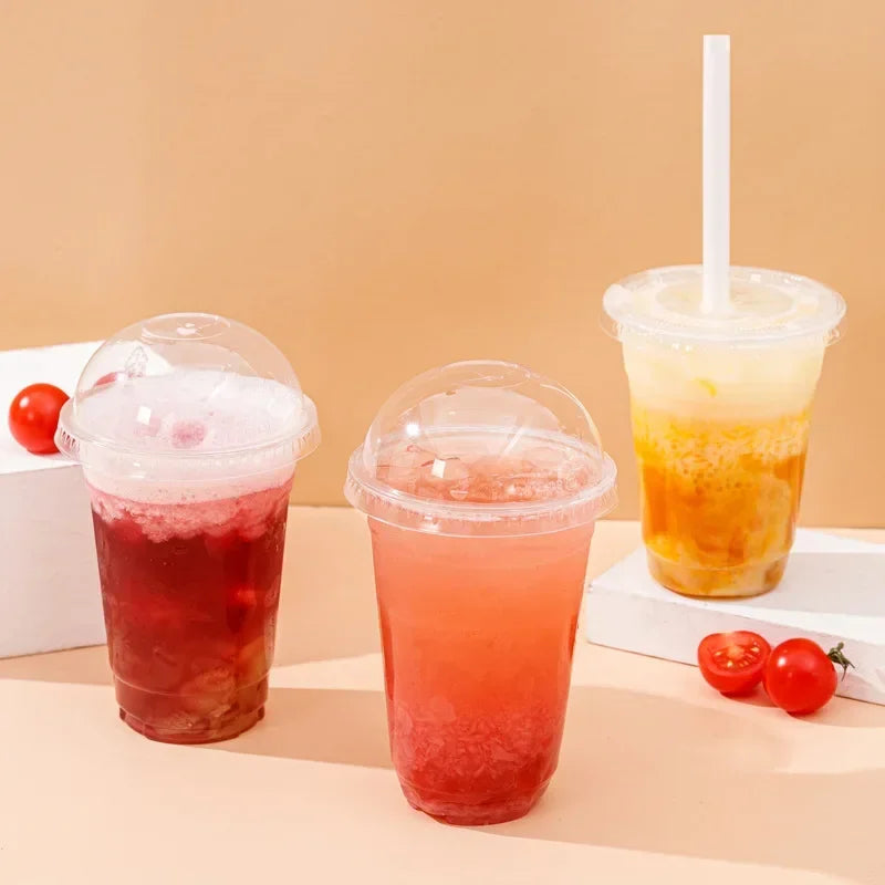 Plastic Cups Lids Snack Drink Cup Double Cold Clear Disposable PET