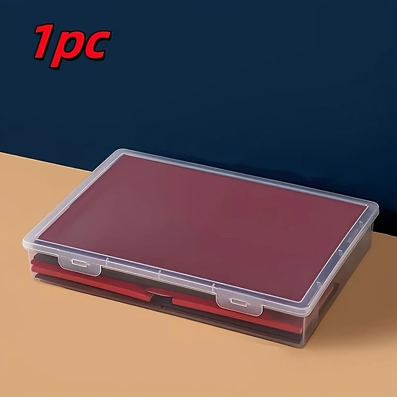 A4 Clear Plastic Storage Box Hinged Lid Desktop Organizer Office
