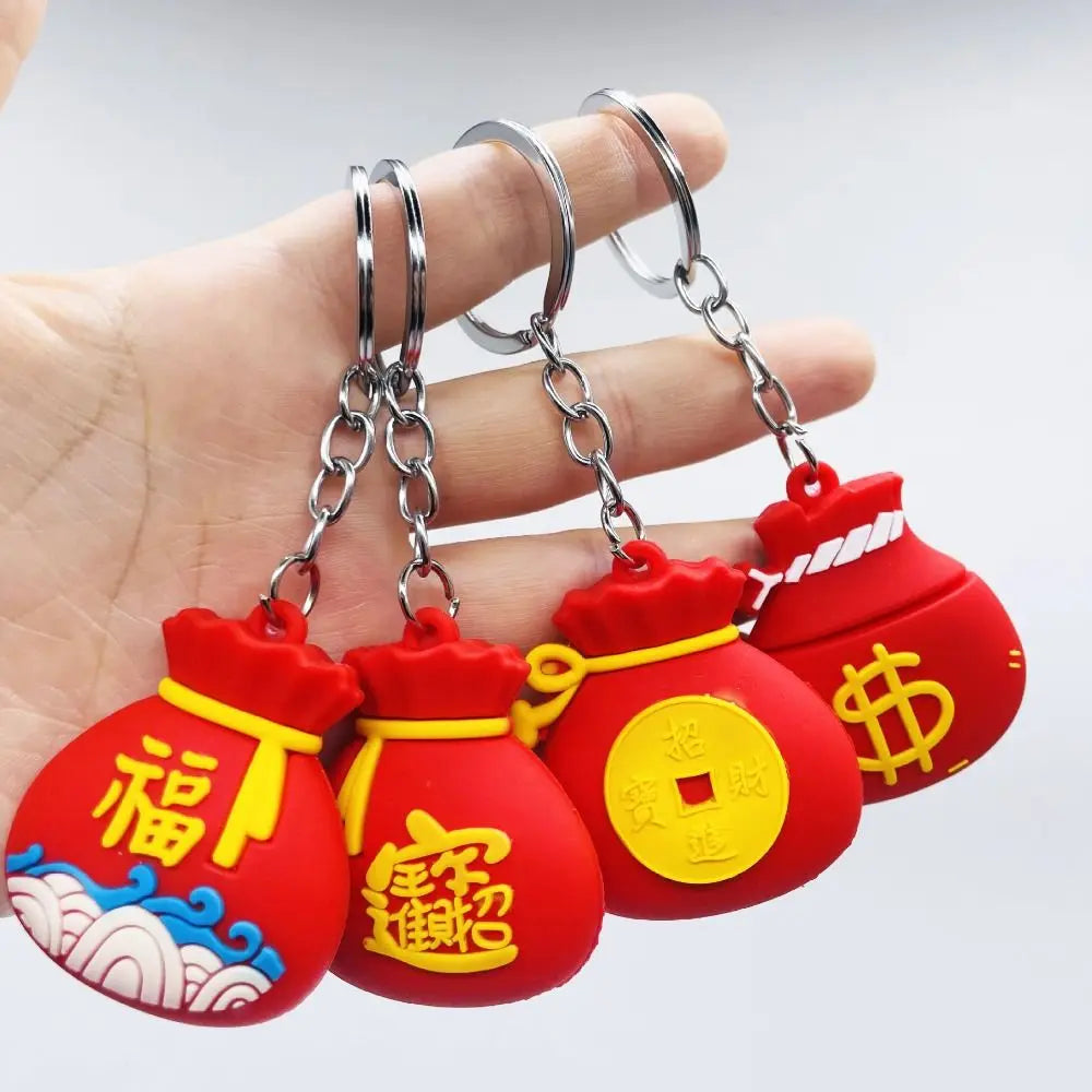 PVC Chinese New Year Keychain Cartoon Trinket Lucky Charm Bag Car Key Chain Ins Chinese Style Dragon Year Cartoon Keyring Zpaxo