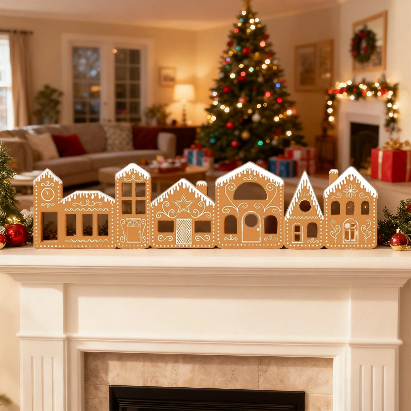 Christmas Village Buildings Cardboard String Lights LED Lighted