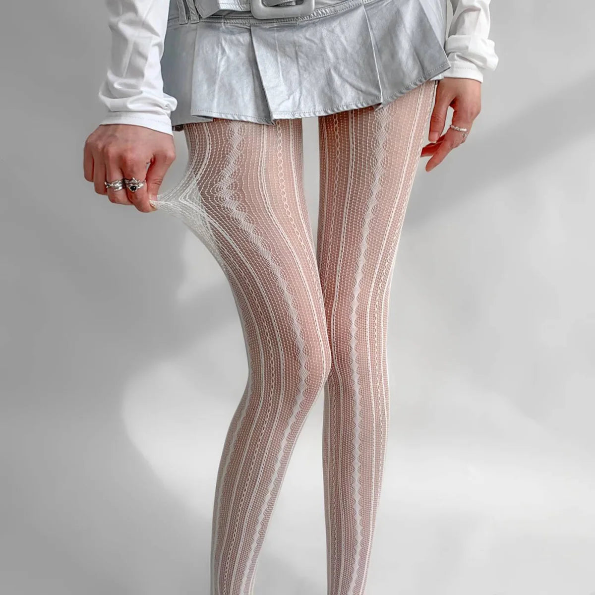Lolita Stockings Womens Fishnet Tights Sexy Geometric Striped Zpaxo white One Size