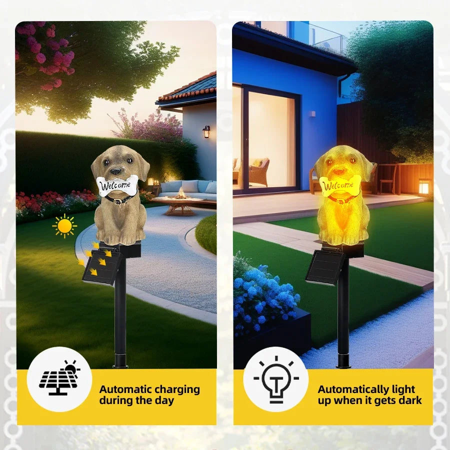 Solar Owl & Dog Resin Garden Lawn Lamp – IP65 Waterproof