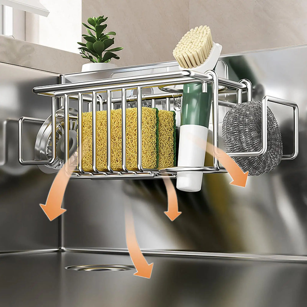 Sponge Holder Kitchen Sink Stainless Steel Wall Mounted No-drill Rack