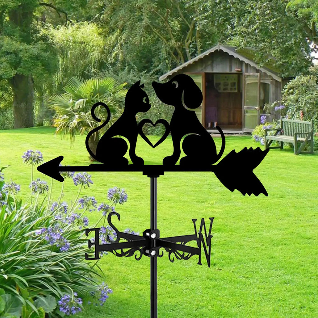 Dog & Cat Silhouette Metal Weathervane | Wind Direction Indicator Garden Weathervane Zpaxo