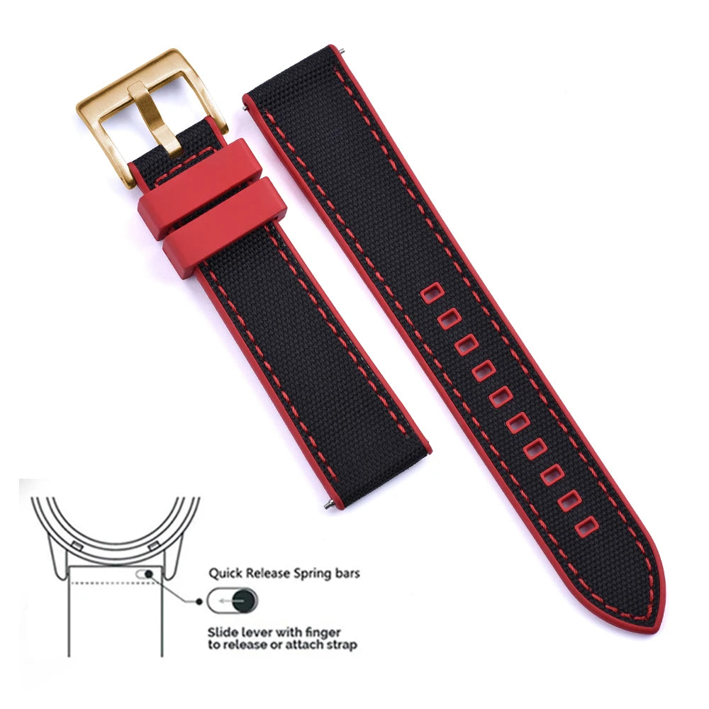 FKM Hybrid Rubber Nylon Watch Strap 20mm 22mm Quick Release