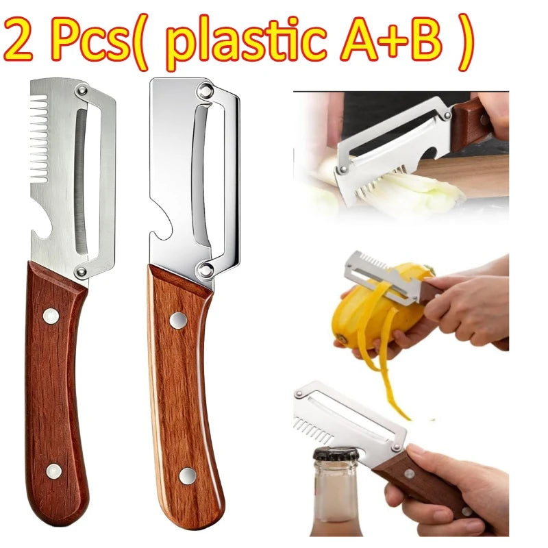 Knife Kitchen New Paring Knife Ergonomic Stainless Steel Vegetable Peeler with Wooden Handle 2-in-1 Fruit Potato Peeler Zpaxo plastic A B-2PCS