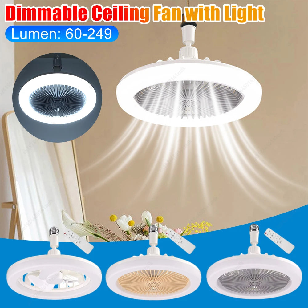 2 In 1 Energy Saving Remote Control Ceiling Fan Lamp Infinitely Dimmable E27/26 Base Bottom Noise Mute LED Decorative Light Zpaxo