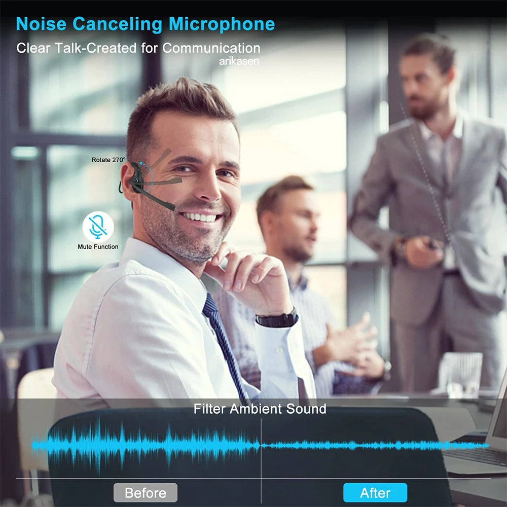 Bluetooth 5 4 Headset Microphone Open Ear Headphones W Noise