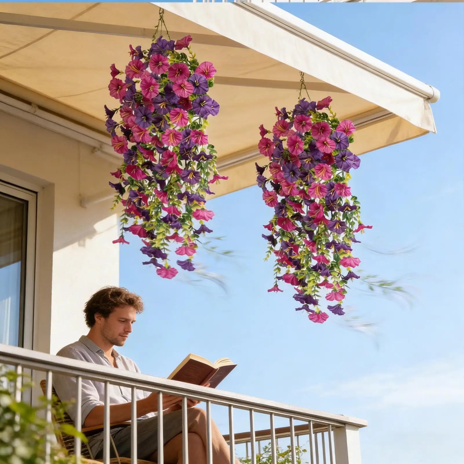 Fake Morning Glory 2 UV Resistant Hanging Vine Flowers Outdoor Garden
