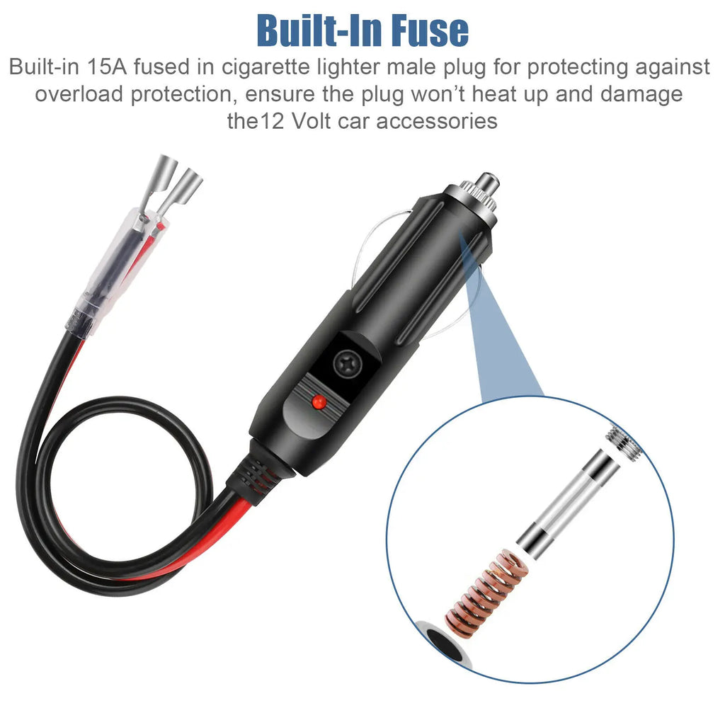 12V 15A Fused Car Cigarette Lighter Adapter Anti-slip Flat Spring
