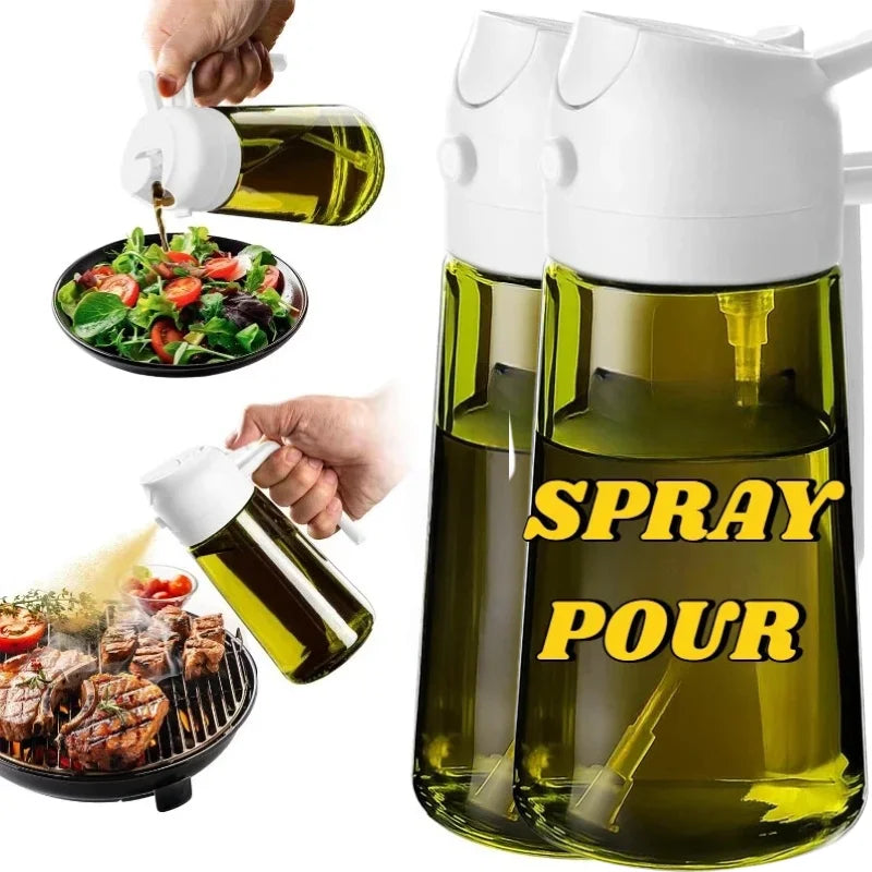 2 in 1 Dark Olive Oil Sprayer and Dispenser Black Lightproof Oil Spray Bottle for Cooking Salad BBQ Kitchen Barbecue Tools Zpaxo 2PCS-WHITE