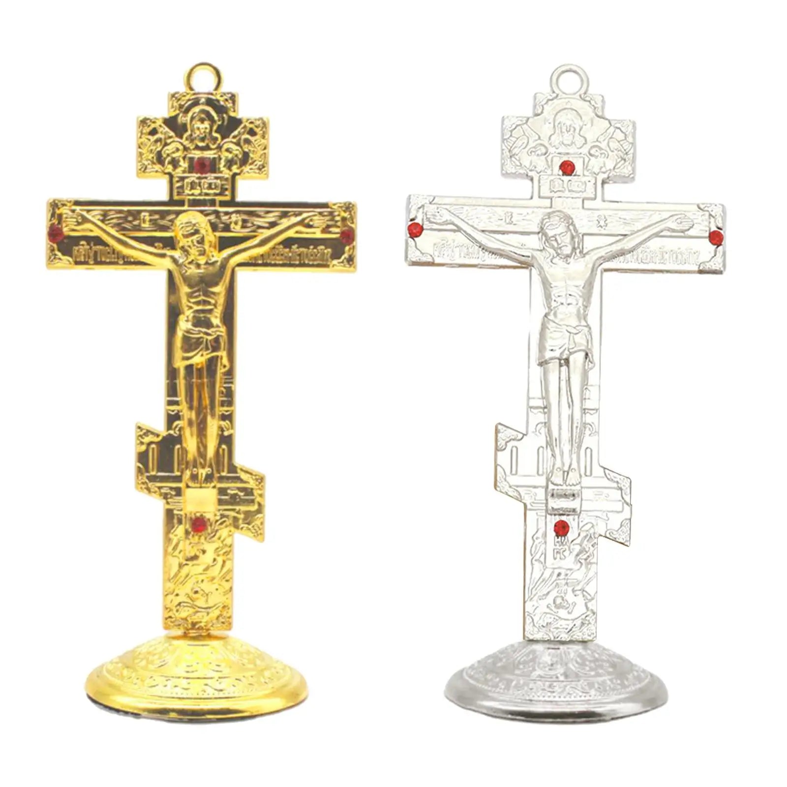 Jesus Cross for Desk Metal with Base Tabletop Ornaments Christian Home Goods Prayer Utensils Table Top Crucifix Cross Catholic Zpaxo