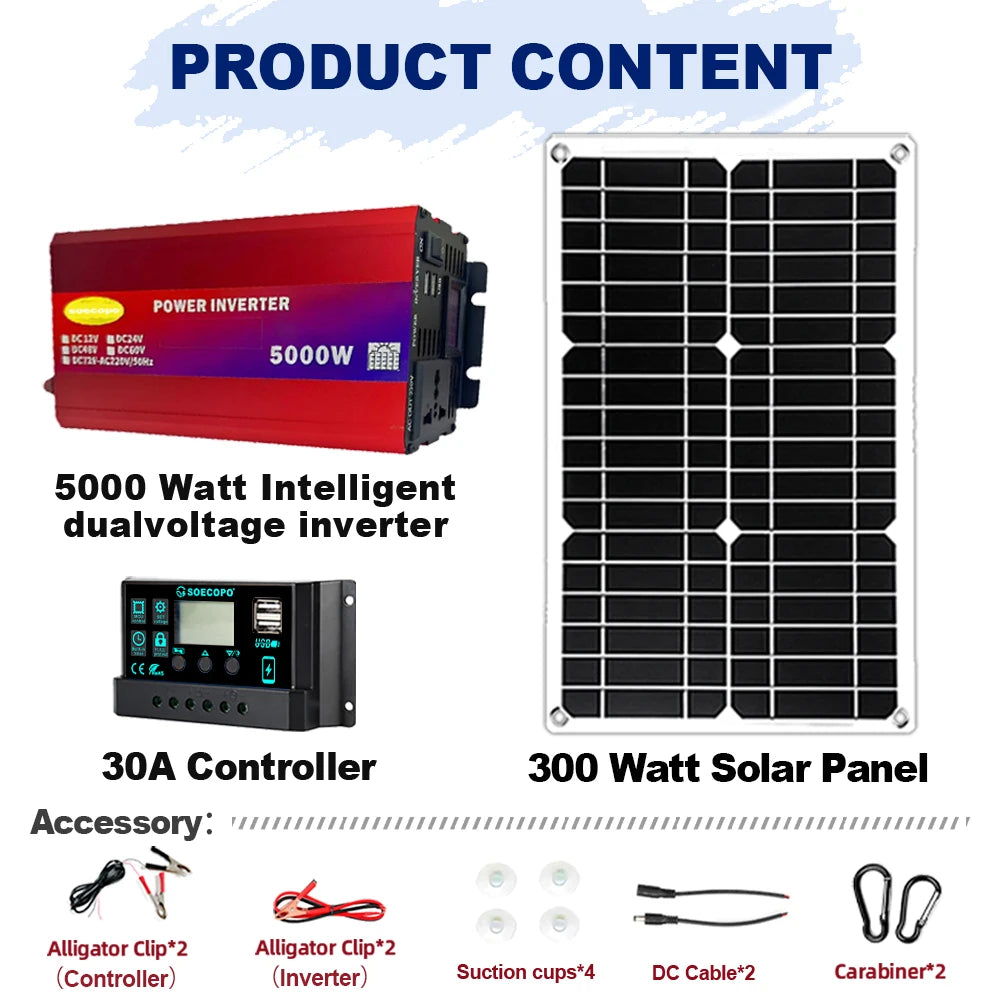 Complete Portable Solar Kit 5000W Inverter Solar Panel and 30A Controller for Efficient Power Generation in Remote Locations Zpaxo
