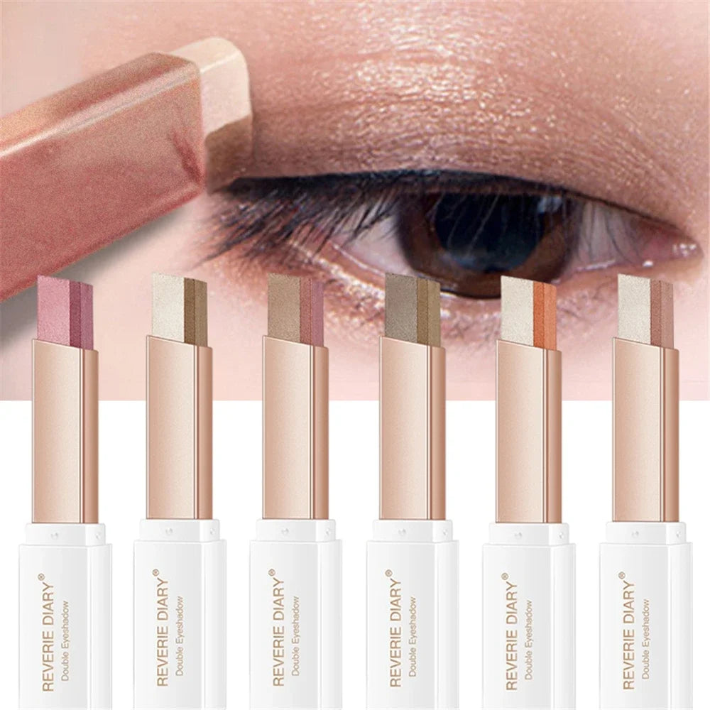 1Pcs Professional 2 In 1 Double Color Gradient Velvet Eye Shadow Stick Lazy Makeup Waterproof Lasting Shimmer Metallic Eyeshadow Zpaxo