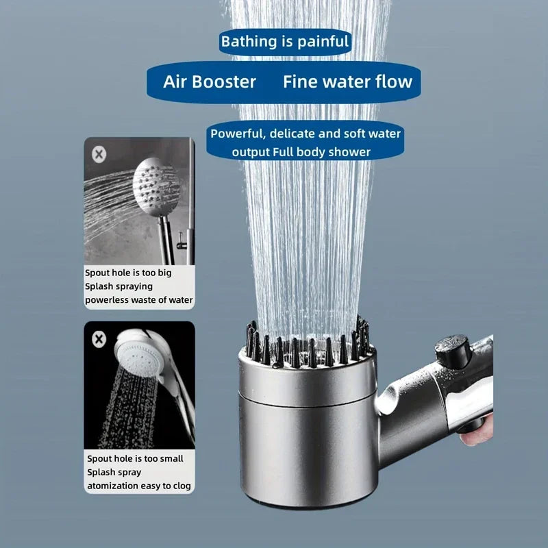 Black High Pressure Shower Head Rainfall 3 Modes Adjustable Boost Filter Holder One Click Water Stop Bathroom Accessories Zpaxo