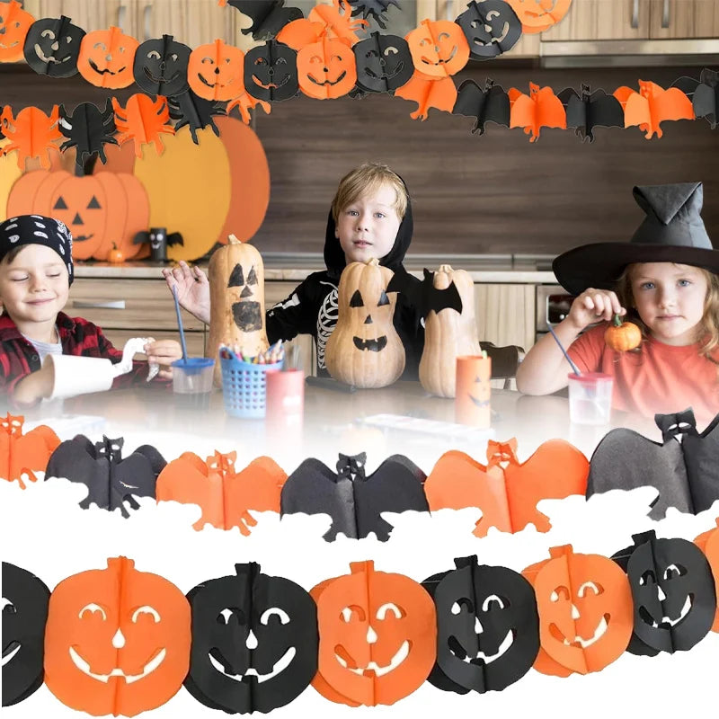 3M Halloween Pumpkin Banner Black Orange Bat Spider Garland Fireplace