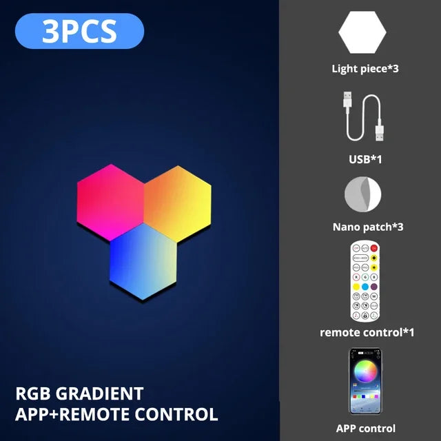 Smart LED RGB Wall Lamp Hexagonal Quantum Night Lights APP Bluetooth Zpaxo 3PCS USB Plug