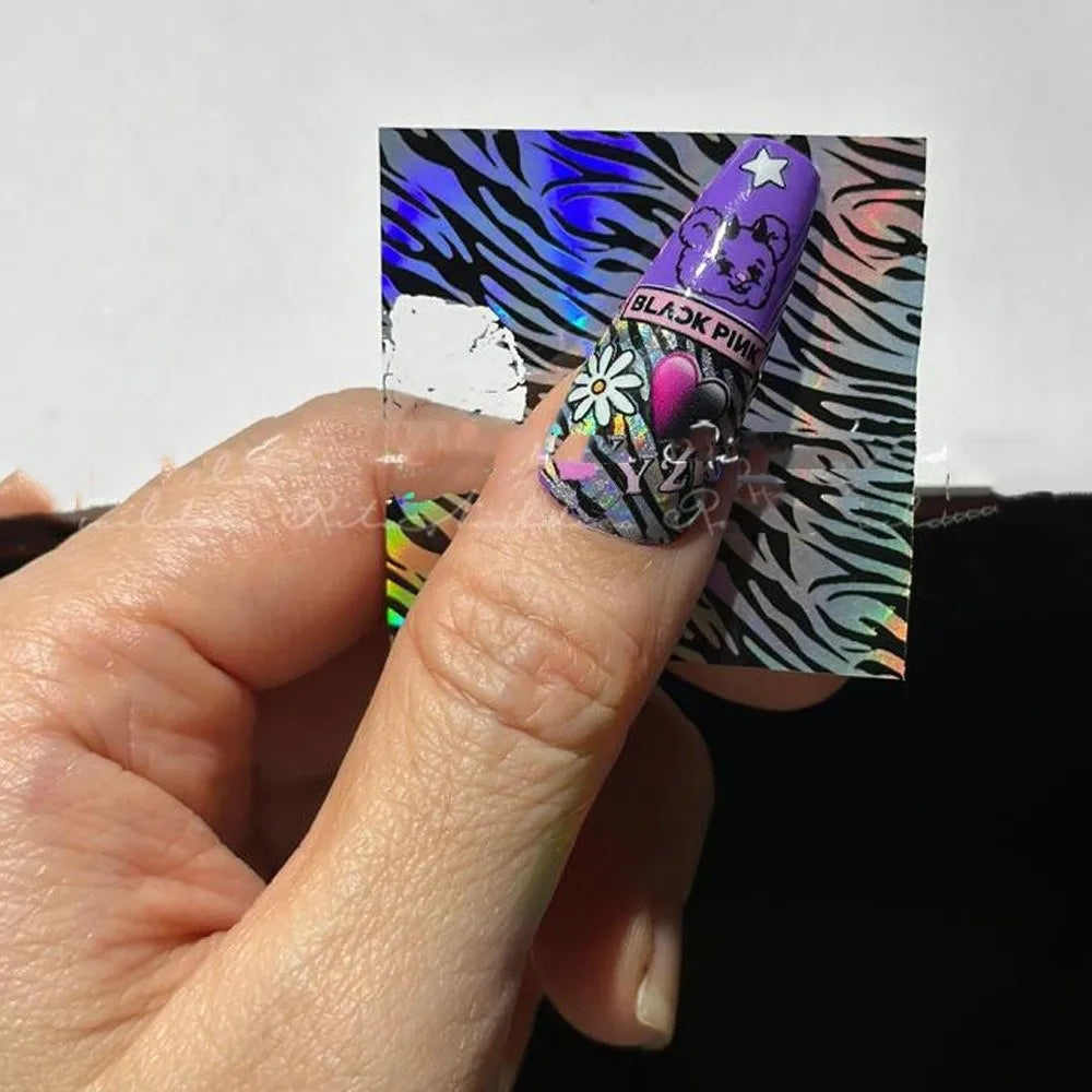 Lace Design Nail Foils Stripe Pattern Black White Nail Art Stickers Leopard Print Sequin Effect Transfer Paper Nail Decoration Zpaxo