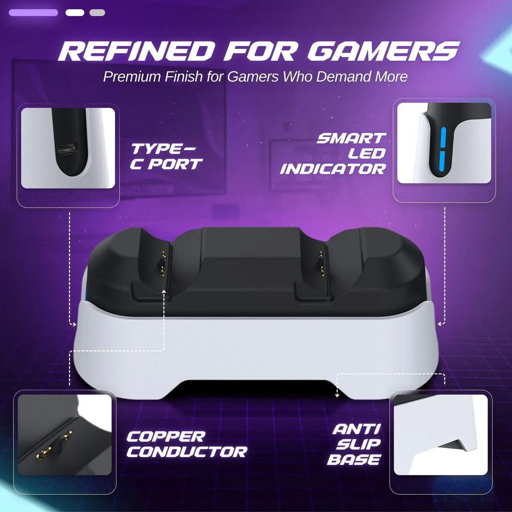For PlayStation 5 Double Charging Dock for PS5 Handle with Dual-color Charging Indicator Light & Charing Cable Zpaxo