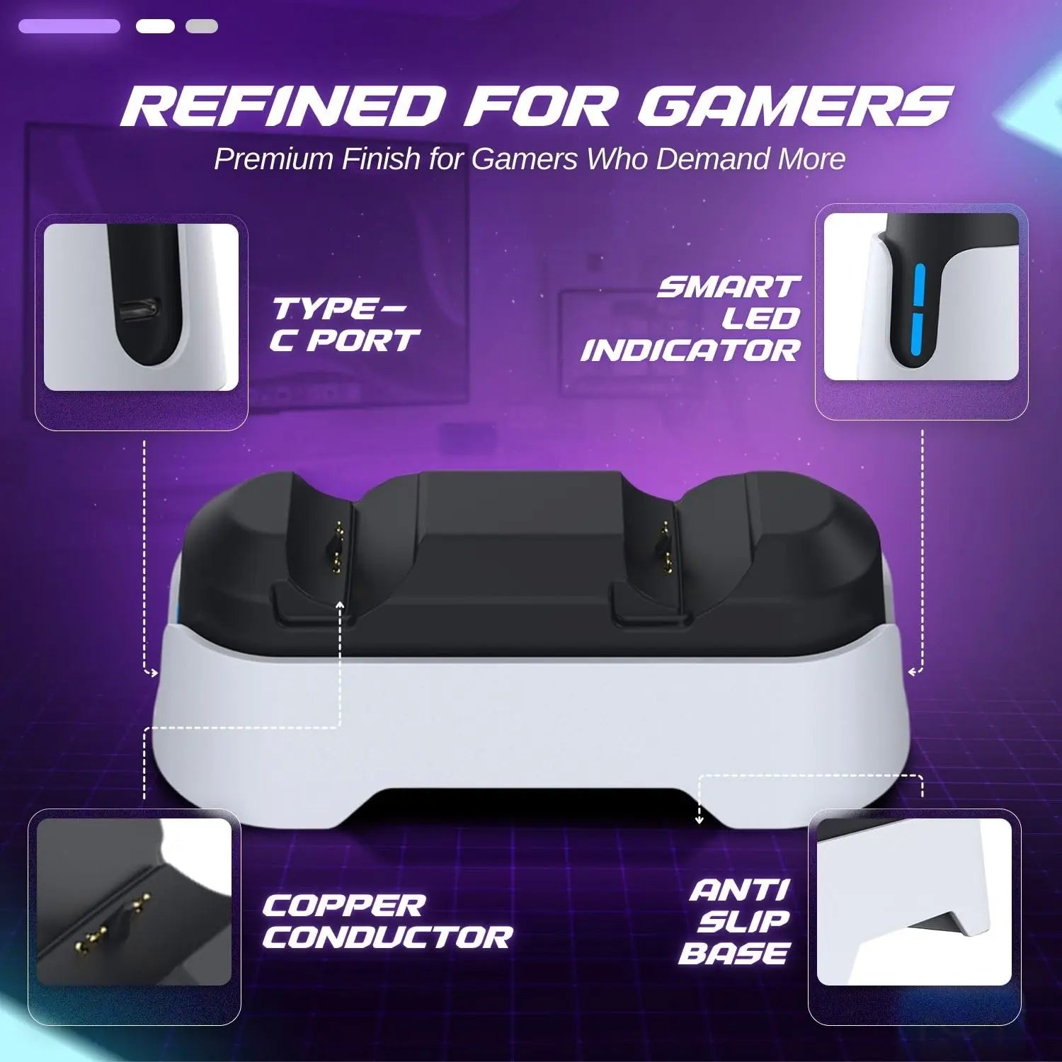 For PlayStation 5 Double Charging Dock for PS5 Handle with Dual-color Charging Indicator Light & Charing Cable Zpaxo