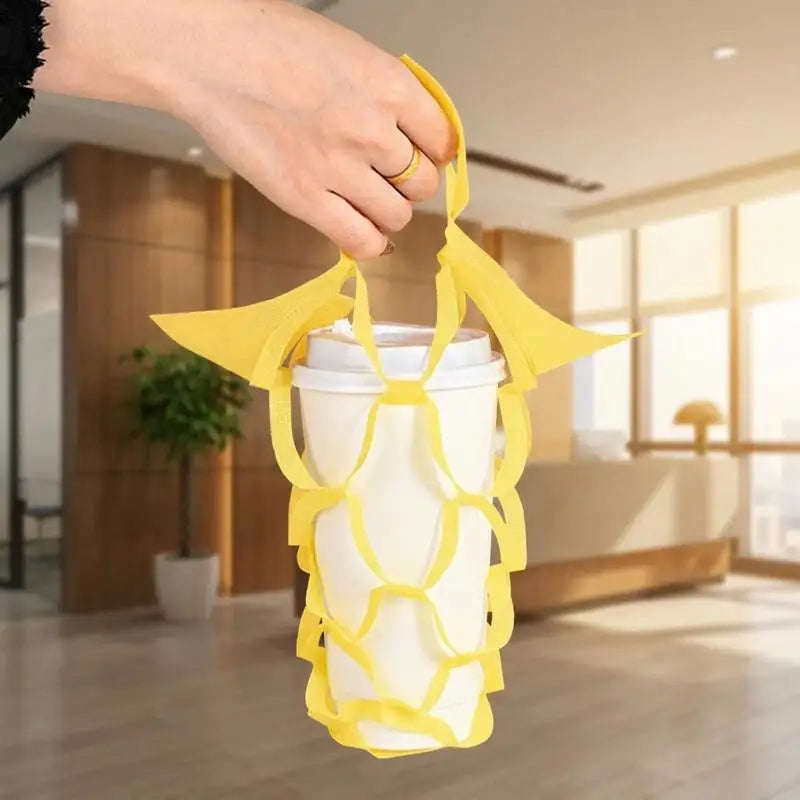 Reusable Beverage Carrier Non Woven Water Cup Tote Decorative Milk Tea Drink Bag for School Picnic and Shops Zpaxo