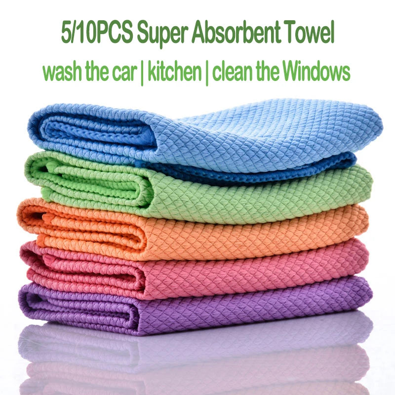 5/10pcs Dish Towels Fish Microfibre Scale Cleaning Cloth Reusable Kitchen Wipes Soft Dishcloths Lint-Free Super Absorbent Towel Zpaxo