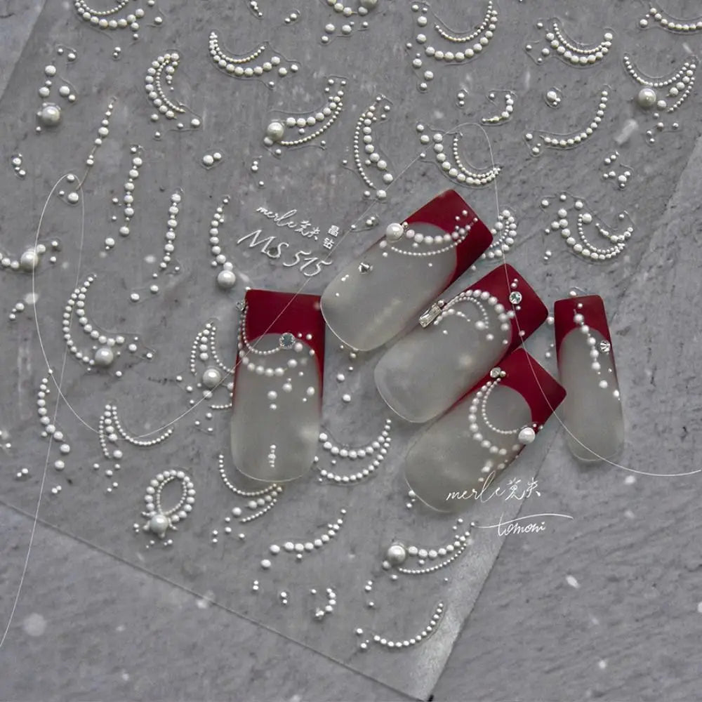 French Tips Nail Stickers 3D Pearl Lines Sliders Decals Manicure Zpaxo MS515