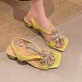 2026 Square Open Toe Hollow Out Breathable Comfortable Rhinestone Zpaxo green 37