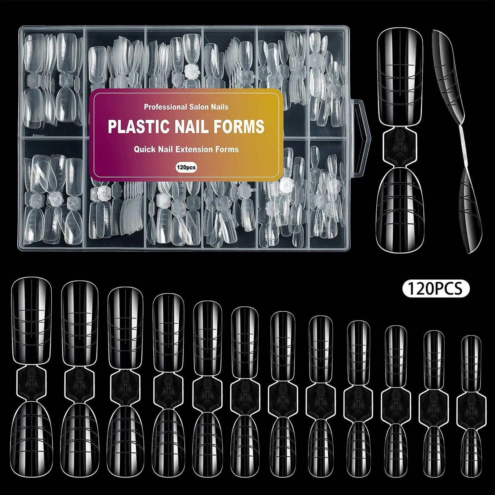 120-Piece Reusable Nail Extension Forms – 12 Sizes Builder Gel Nail Extension Forms Zpaxo