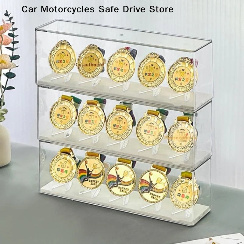 M1pc Rectangular Plastic Marathon Medal Storage Box Gold Rack