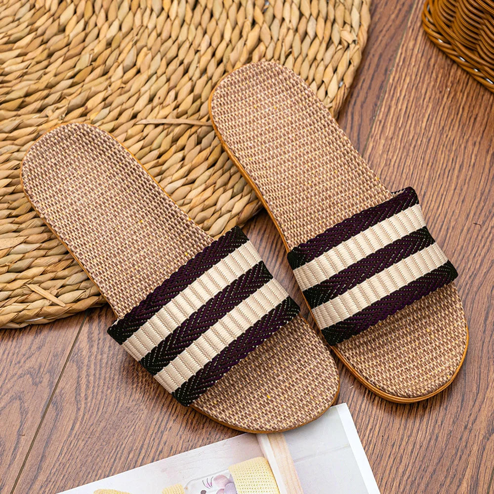 Summer Men Slippers Antislip Home Lightweight Shoes Indoor Linen Soft