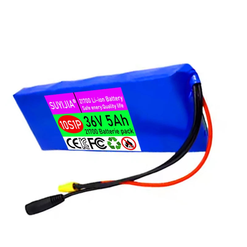 New 21700 Li-ion Battery Pack 36V 5Ah 10S1P Rechargeable Lithium-ion Battery Built-in 20A BMS for 250W-500W Electric Scooter Zpaxo