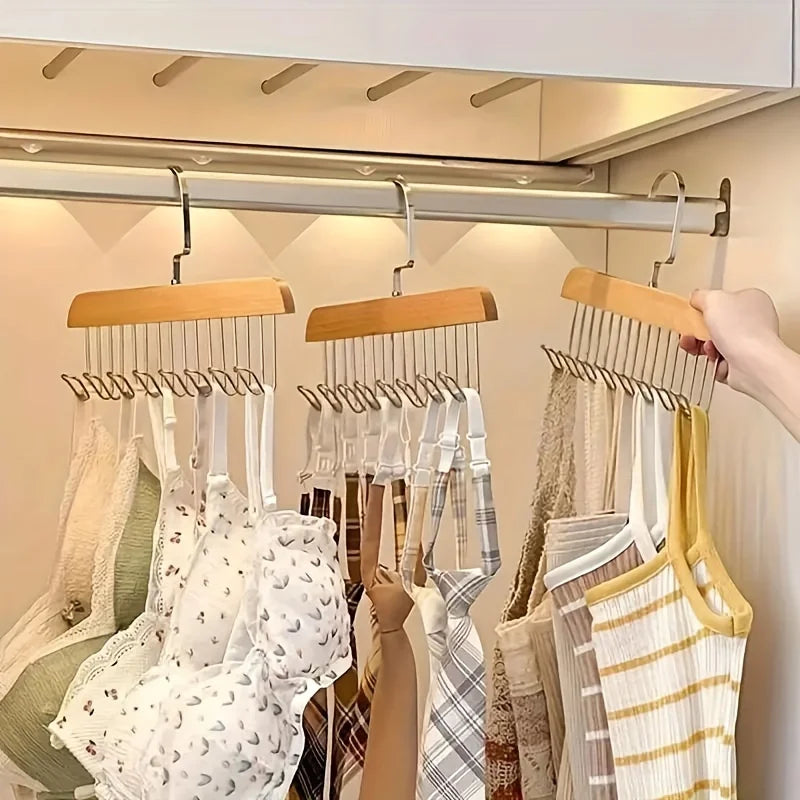 360° Rotating Foldable Wood Bra Hanger with 8 Hooks - Closet Organizer and Storage for 24 Bras Capacity - Space Saving Zpaxo