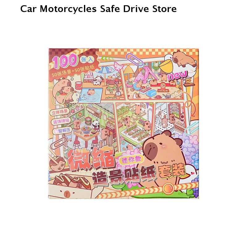 CM50Scenes Box Cartoon Capybara Miniature Scene Landscape Stickers