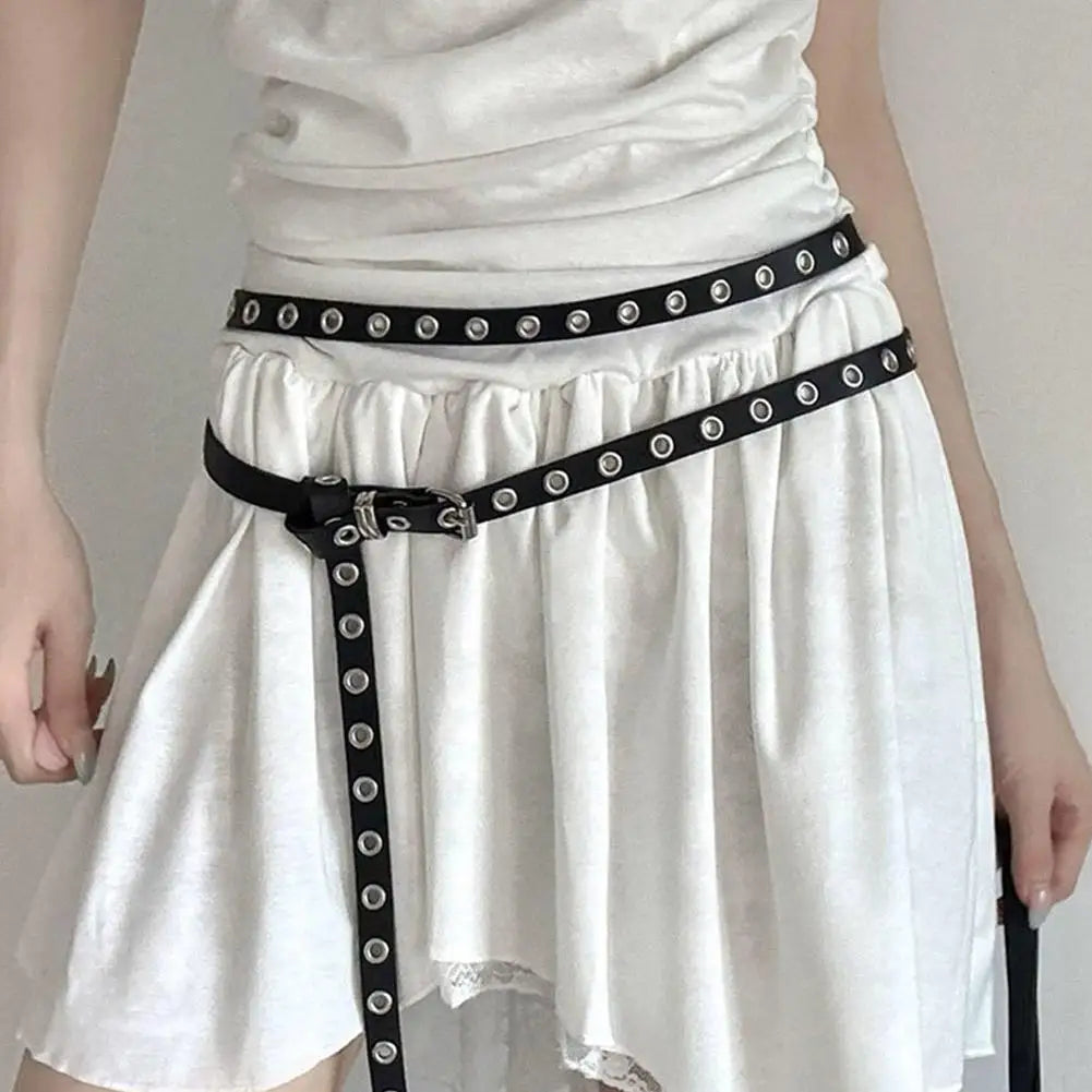 2025 Punk Style Double Ring Thin Belt PU Leather Women Belt Waist Strap All-match Lady Dress Coat Sweater Decorative Waistband Zpaxo