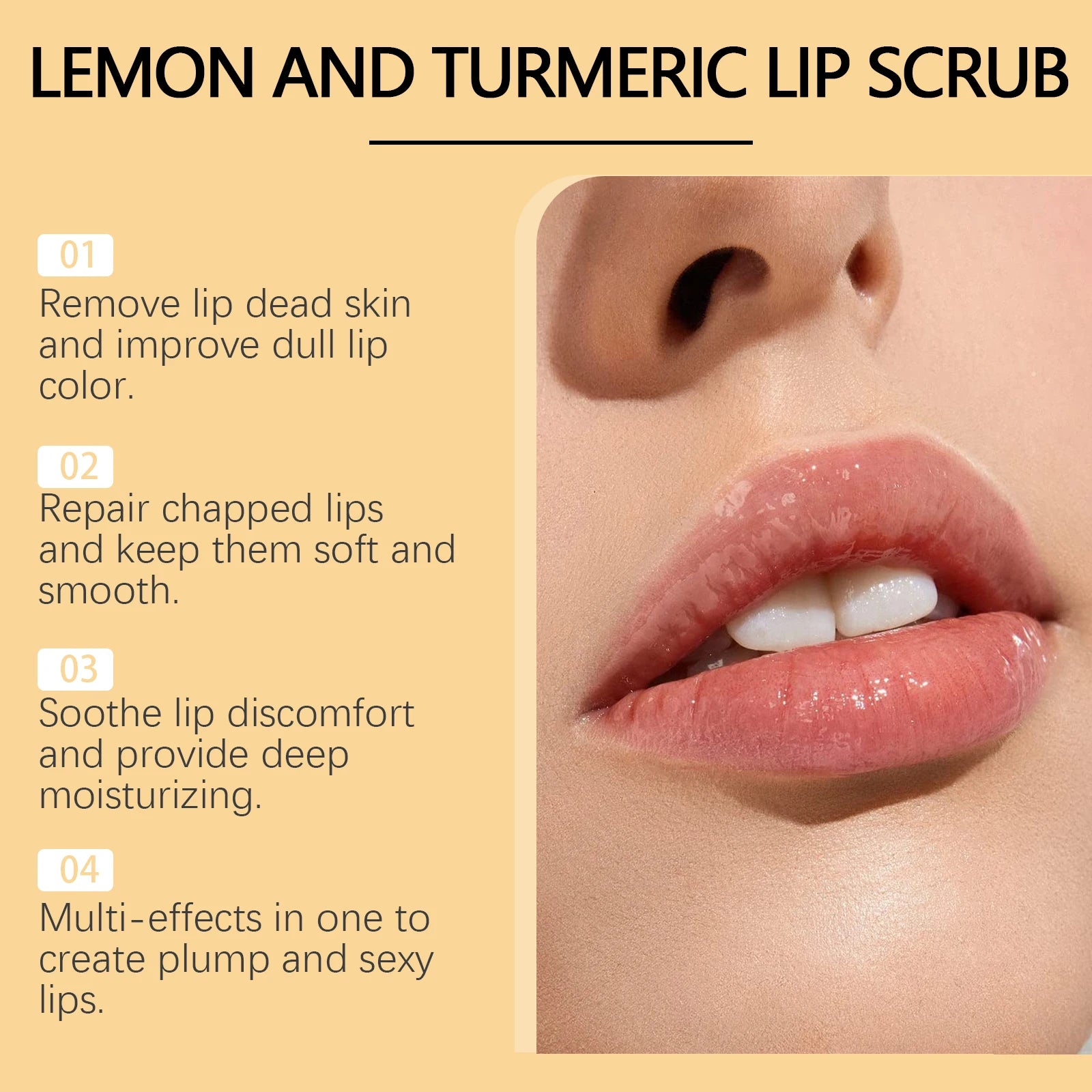 Turmeric Lemon Lip Scrub Dead Skin Removal Exfoliating Moisturizing Balm for Dry Chapped Lips Fade Lip Lines Nourishing Lip Care Zpaxo