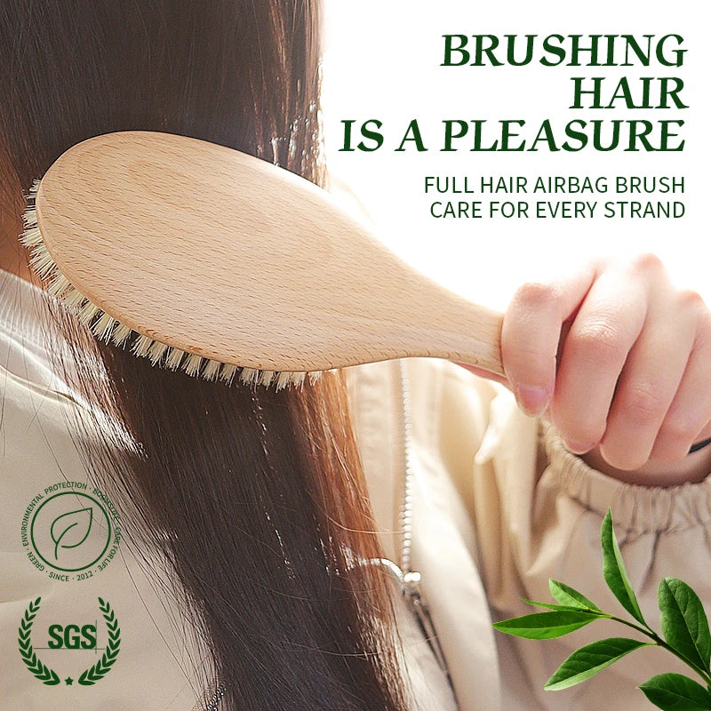 Custom Name Soft Boar Bristles Hair Brush Women Wood Comb For Hair Detangler Scalp Massage Brush Curly Thick Long Hair Care Tool Zpaxo