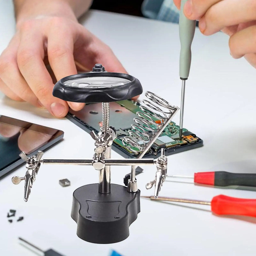 LED Helping Hands Soldering Station Magnifying Glass Clips Adjustable